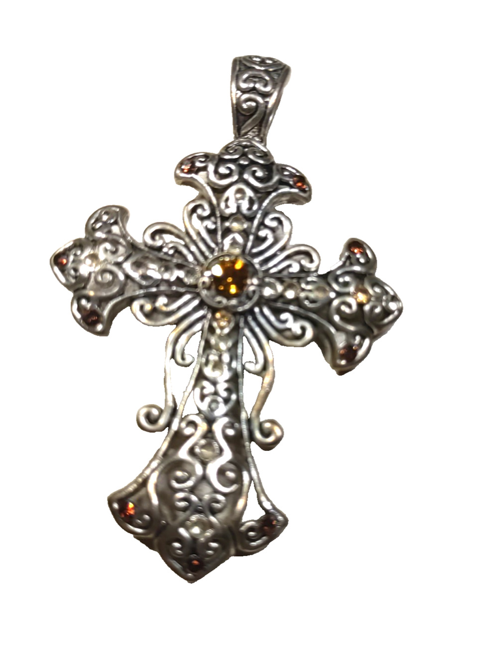 Cross Religious Gold Silver Tone 3" Long Purple Rhinestone Elegant